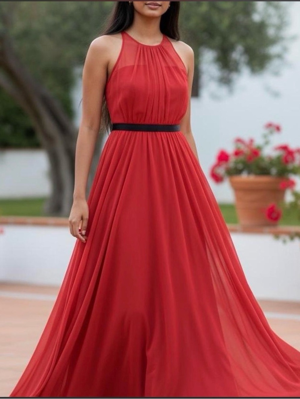 ABS red sheer gown, size 12